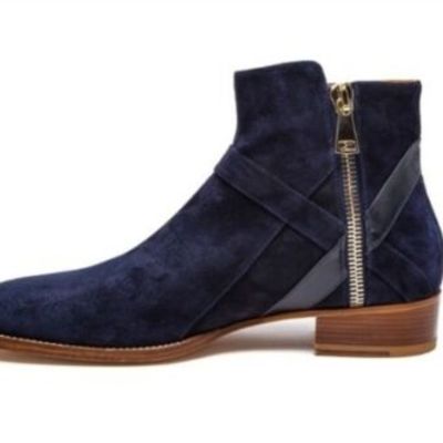 Handmade men's navy blue jodhpurs boot, men side zipper ankle boot, men's boot - Thumbnail 5