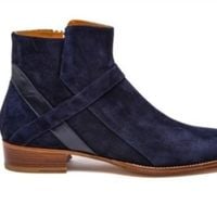 Handmade Men's navy blue Jodhpurs boot, Men side zipper ankle boot, Men's boot - Thumbnail 2