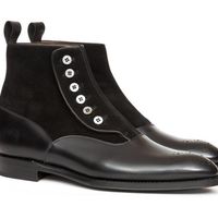 Handmade Men Black Formal Boot, Men Button Boot Leather and Suede Ankle Boot - Thumbnail 1