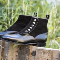 Handmade Men Black Formal Boot, Men Button Boot Leather and Suede Ankle Boot - Thumbnail 2