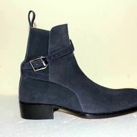 Men's Blue Handmade Suede leather Jodhpurs Ankle Boot Tan Ankle High Buckle Boot - Thumbnail 4