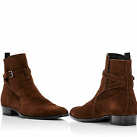 Men's Handmade Jodhpurs Ankle High Leather Boots Buckle Mens Suede Leather Shoes - Thumbnail 4