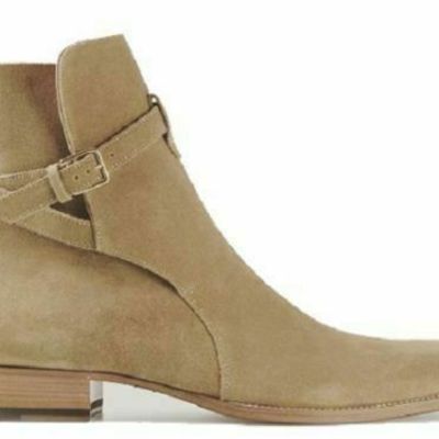 Top men's handmade jodhpurs ankle boots tan ankle high buckle suede leather boot - Thumbnail 5