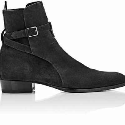 Men's black suede leather buckle shoes handmade men's jodhpurs high ankle leather boot