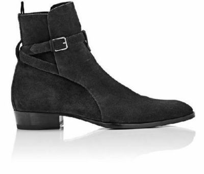 Men's Black Suede Leather Buckle Shoes Handmade Men's Jodhpurs High Ankle Leather Boot