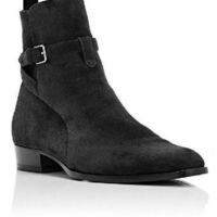 Men's Black Suede Leather Buckle Shoes Handmade Men's Jodhpurs High Ankle Leather Boot - Thumbnail 2