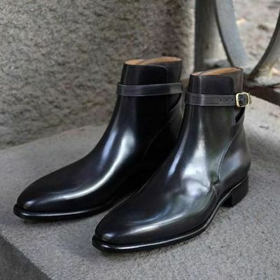 Handmade men black leather jodhpurs boot men ankle leather boots men ankle boots - Thumbnail 5
