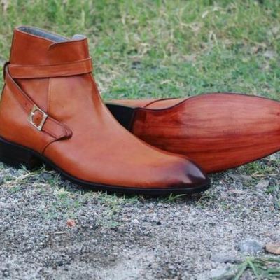 Handmade men tan brown jodhpurs ankle boot, men tan color ankle casual boot - Thumbnail 4