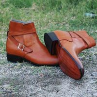 Handmade Men Tan Brown Jodhpurs Ankle Boot, Men Tan Color Ankle Casual Boot - Thumbnail 1