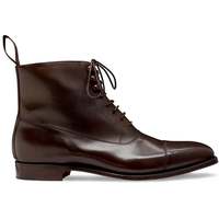 Handmade Men's Two Tone Dark Brown Leather Toe Caped Jodhpurs Lace Up Ankle Boot - Thumbnail 1