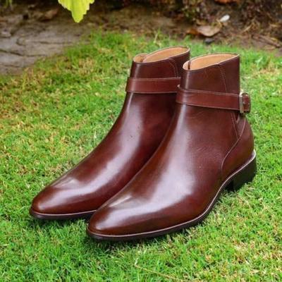 Men handmade brown jodhpurs leather boots men ankle high real leather boots - Thumbnail 5