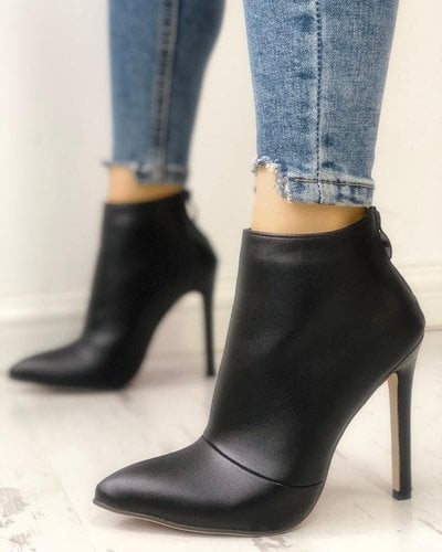 Winter New Women's Leather Boots Women's Shoes Back Zipper Short Plush Pointed G6752