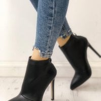 Winter New Women's Leather Boots Women's Shoes Back Zipper Short Plush Pointed G6752 - Thumbnail 2