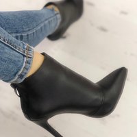 Winter New Women's Leather Boots Women's Shoes Back Zipper Short Plush Pointed G6752 - Thumbnail 3