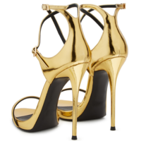 Women's Golden Patent Leather Bag With Cross Buckle High Heel Sandals G6685 - Thumbnail 2