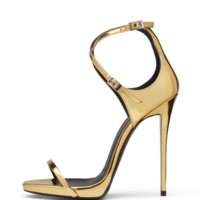 Women's Golden Patent Leather Bag With Cross Buckle High Heel Sandals G6685 - Thumbnail 3