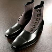 Handmade Men Two Tone Formal Boot, Men Button Up Boot, Cap Toe Ankle Boot - Thumbnail 1