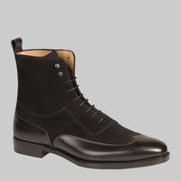 Handmade Men black color ankle leather boot, Men Wing tip ankle lace up boots - Thumbnail 3