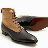 Two Tone Handmade Ankle High Boots for men custom leather shoes for men - Thumbnail 4