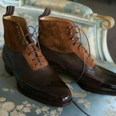 Handmade brown wing tip lace up high ankle premium leather classical men boots - Thumbnail 4