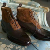 Handmade Brown Wing Tip Lace Up High Ankle Premium Leather Classical Men Boots - Thumbnail 4