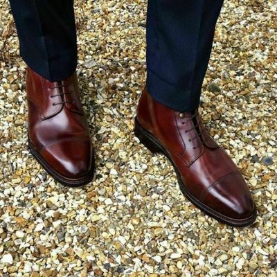 Handmade men brown cape toe ankle boots, men formal leather boots, men boots - Thumbnail 5