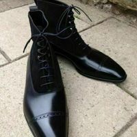 MEN HANDMADE BLACK PURE SOFT LEATHER AND SUEDE LACE-UP ANKLE BOOT FOR MEN - Thumbnail 3