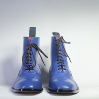 Handmade Blue Ankle High Cap Toe Leather Boot For Men's - Thumbnail 1