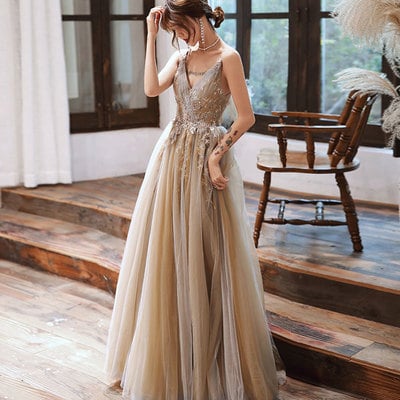 Elegant tulle lace long prom dress evening dress - Thumbnail 4