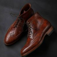 Latest Men Handmade Brown Color Boots Men's Lace Up Wing Tip Brogue Leather Boot - Thumbnail 3