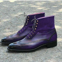 Handmade Leather Suede Wing Tip Brogue Boot Super Hot Men's Purple Color Lace Up - Thumbnail 3