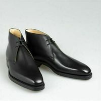 MEN HANDMADE BLACK CHUKKA BOOTS LEATHER BOOTS CUSTOM MADE FOR MEN'S - Thumbnail 1
