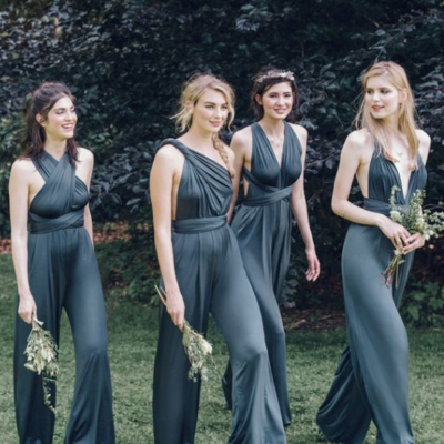 Simple jumpsuits bridesmaid dress convertible rompers for wedding - Thumbnail 1