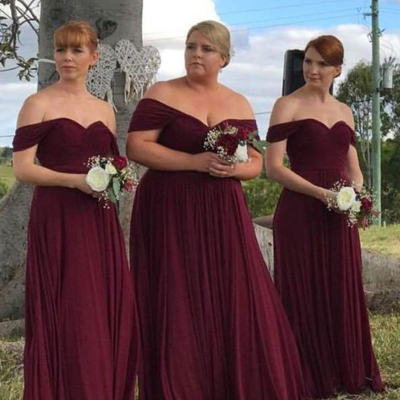 Off the shoulder sweetheart burgundy long bridesmaid dresses ,prom dress - Thumbnail 3