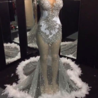 Halter Keyhole Neck Glitter Silver Sequins Prom Dresses Long Evening Dresses - Thumbnail 2