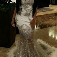 Beauty Sparkling Silver Sequins Sweetheart See Through Skirt Long Prom Dress - Thumbnail 2