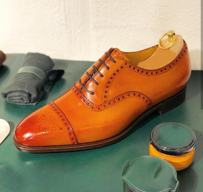Handmade Men’s Tan Color Leather Shoes, Men Cap Toe Dress Formal Lace Up Shoes