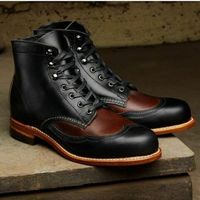 Handmade Ankle High Leather Boots,Black Brown Boots, Men's Ankle Boot - Thumbnail 4