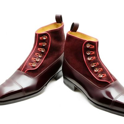 Handmade men two tone button boot, men maroon ankle boots, men boot - Thumbnail 5
