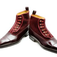 Handmade Men Two Tone Button Boot, Men Maroon Ankle Boots, Men Boot - Thumbnail 4