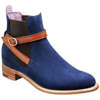 New Handmade Men Jodhpurs Style Suede Leather Blue Ankle Boots Men leather boot - Thumbnail 1