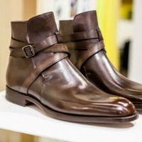 New Handmade Men Jodhpurs Style Real Leather Brown Ankle Boots Men leather boots - Thumbnail 4