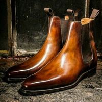Custom Handmade Men Chelsea Brown Leather Ankle Boots, Men boots in real leather - Thumbnail 4