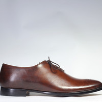 Handmade Brown Brogue Toe Lace Up Leather Shoes For Men's - Thumbnail 1
