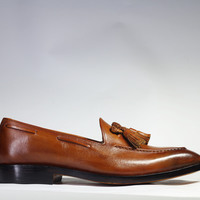 Handmade Brown Tussle Leather Loafers Shoes For Men's - Thumbnail 2