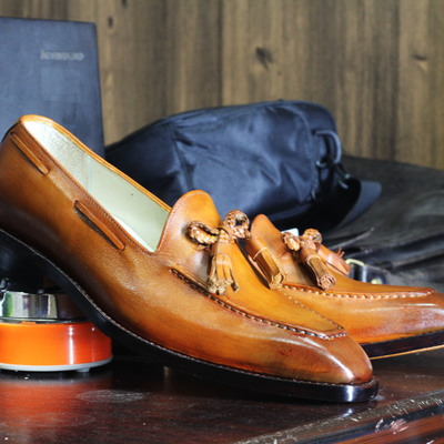 Handmade brown tussle leather loafers shoes for men's - Thumbnail 3