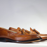 Handmade Brown Tussle Leather Loafers Shoes For Men's - Thumbnail 3