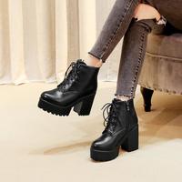 Winter Black New Martin Boots Women Plus Velvet Boots Thick Heel High Heel Women's Shoes Short Boots Hot F6752 - Thumbnail 2