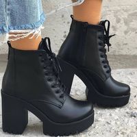 Winter Black New Martin Boots Women Plus Velvet Boots Thick Heel High Heel Women's Shoes Short Boots Hot F6752 - Thumbnail 3