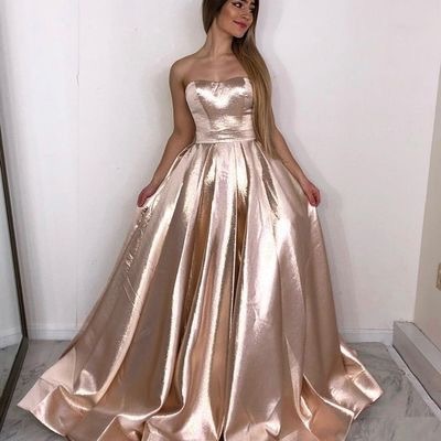 Champagne Strapless Long Prom Dresses Under 100